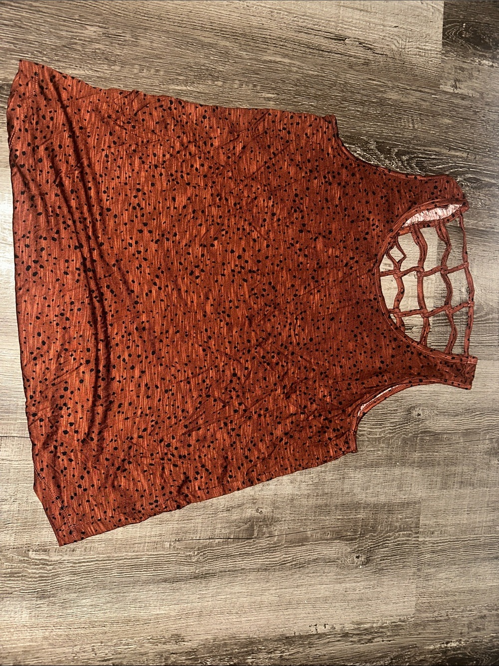 Lattice-Back Rust Orange Sleeveless Tank